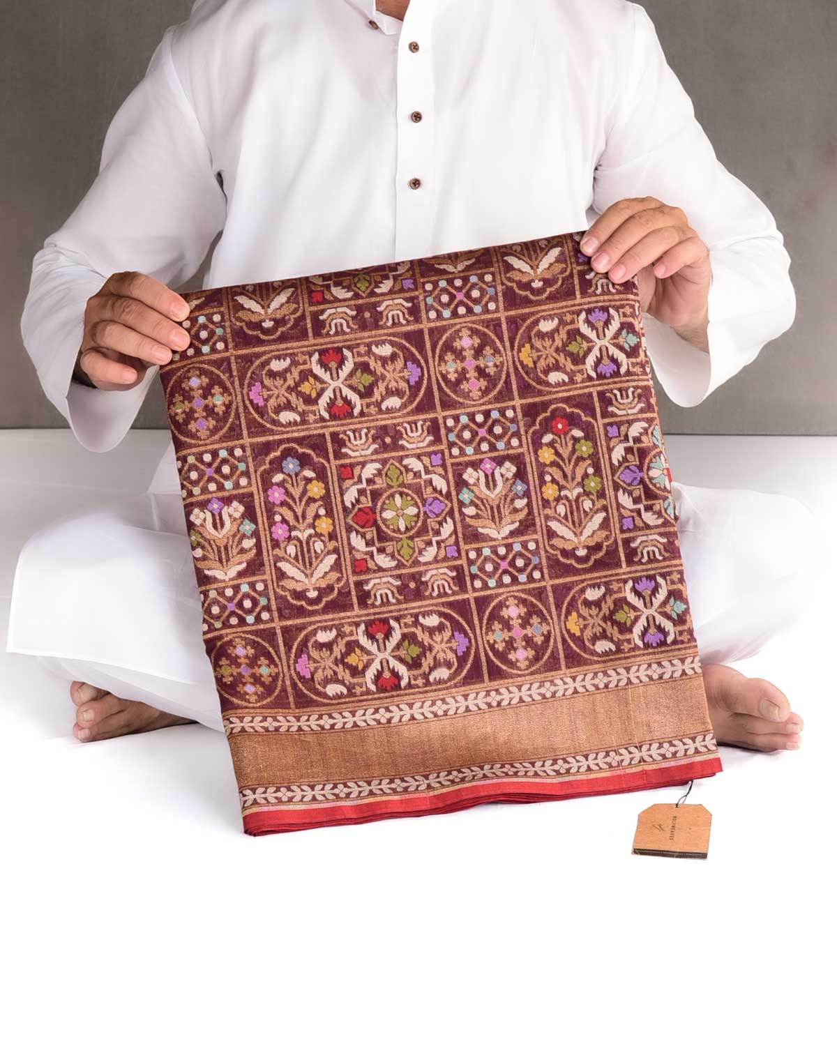 Brown Mrinalambari Resham And Zari Jamdani Ektara Cutwork Brocade Handwoven Cotton Banarasi Saree