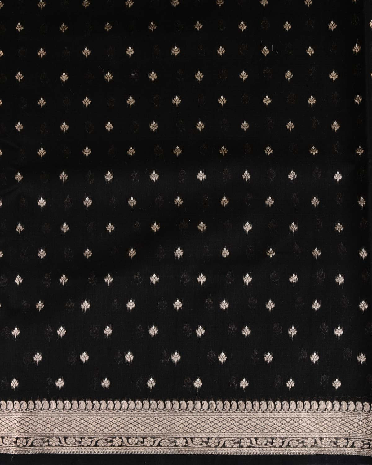 Black Gold & Silver Zari Buti Cutwork Brocade Woven Cotton Silk Banarasi Saree