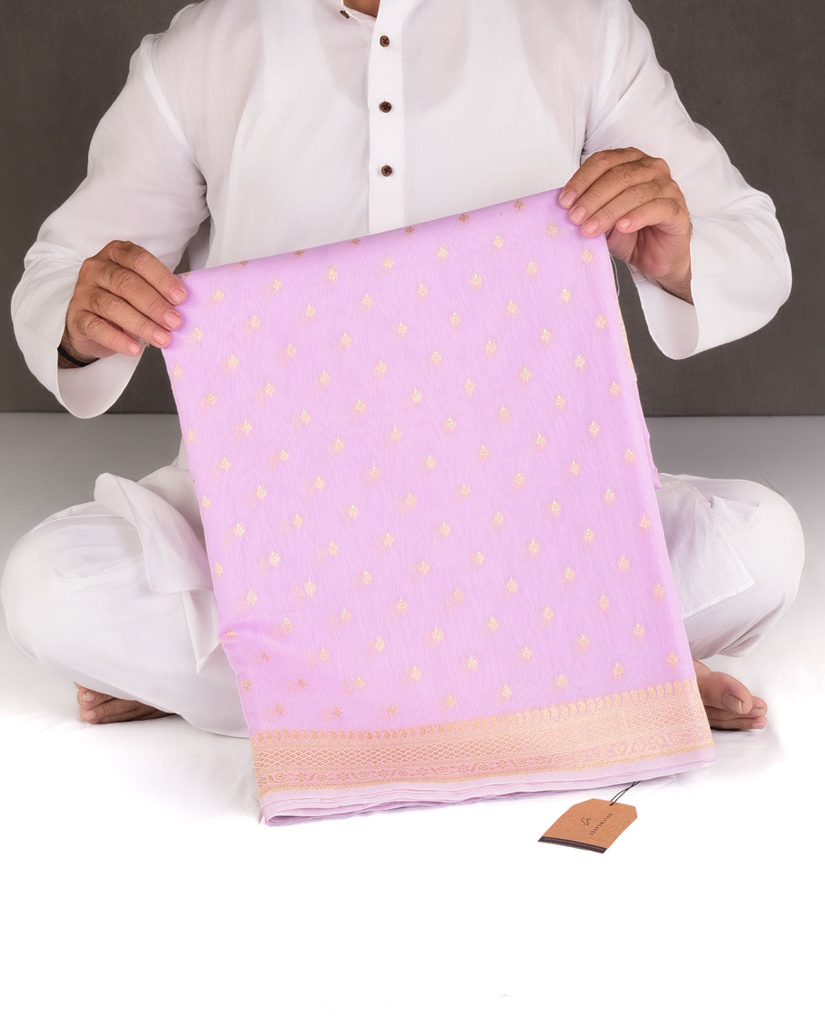 Mauve Gold & Silver Zari Buti Cutwork Brocade Woven Cotton Silk Banarasi Saree
