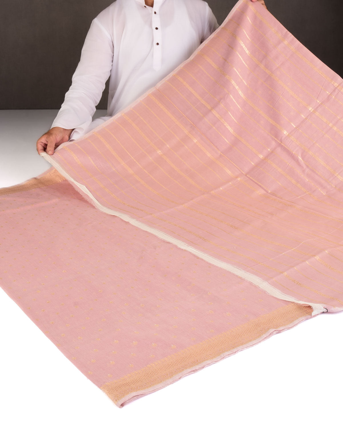 Rosy Brown Gold & Silver Zari Buti Cutwork Brocade Woven Cotton Silk Banarasi Saree
