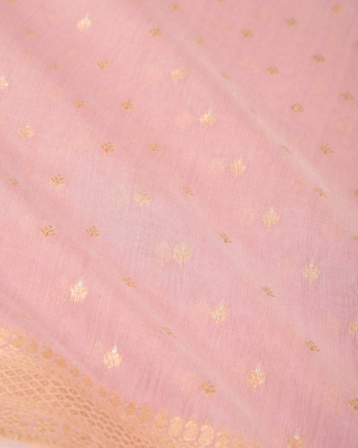 Rosy Brown Gold & Silver Zari Buti Cutwork Brocade Woven Cotton Silk Banarasi Saree