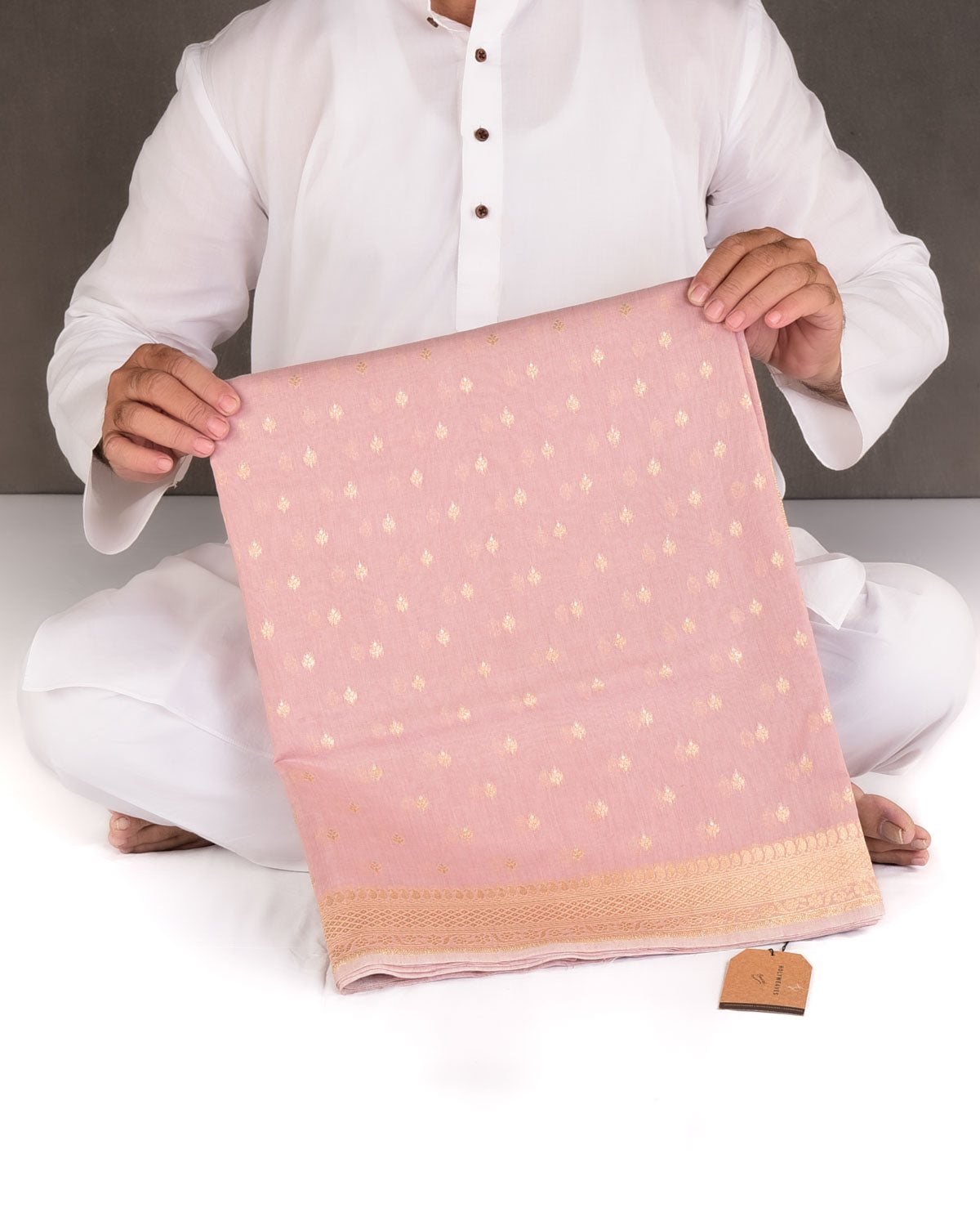 Rosy Brown Gold & Silver Zari Buti Cutwork Brocade Woven Cotton Silk Banarasi Saree