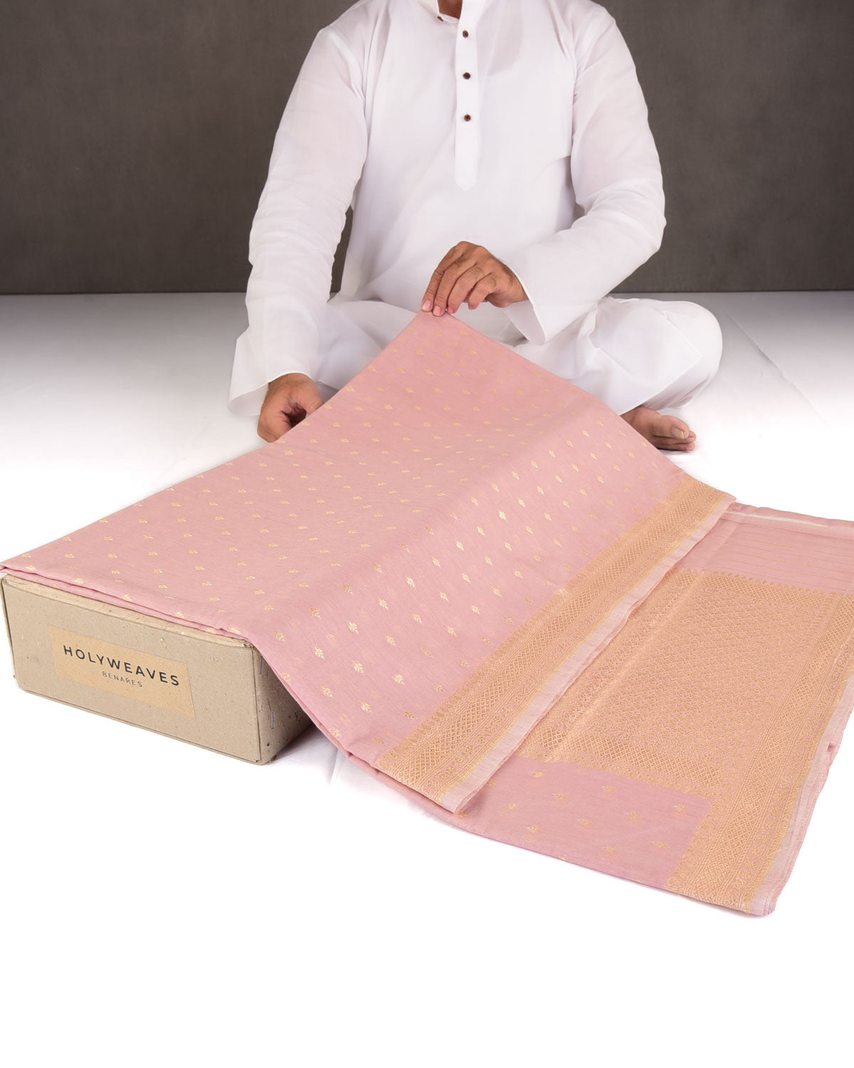 Rosy Brown Gold & Silver Zari Buti Cutwork Brocade Woven Cotton Silk Banarasi Saree