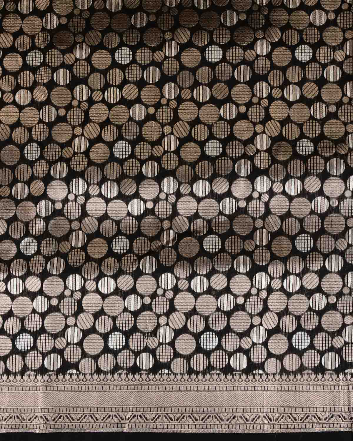 Black Gold & Silver Zari Spheres Cutwork Brocade Woven Cotton Silk Banarasi Saree