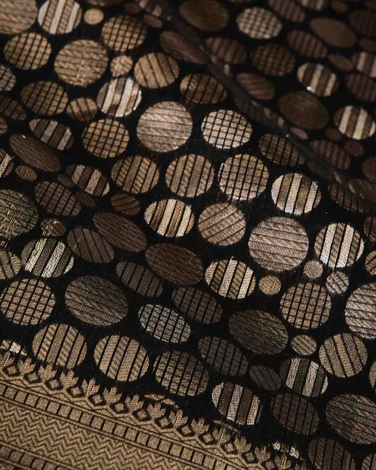 Black Gold & Silver Zari Spheres Cutwork Brocade Woven Cotton Silk Banarasi Saree