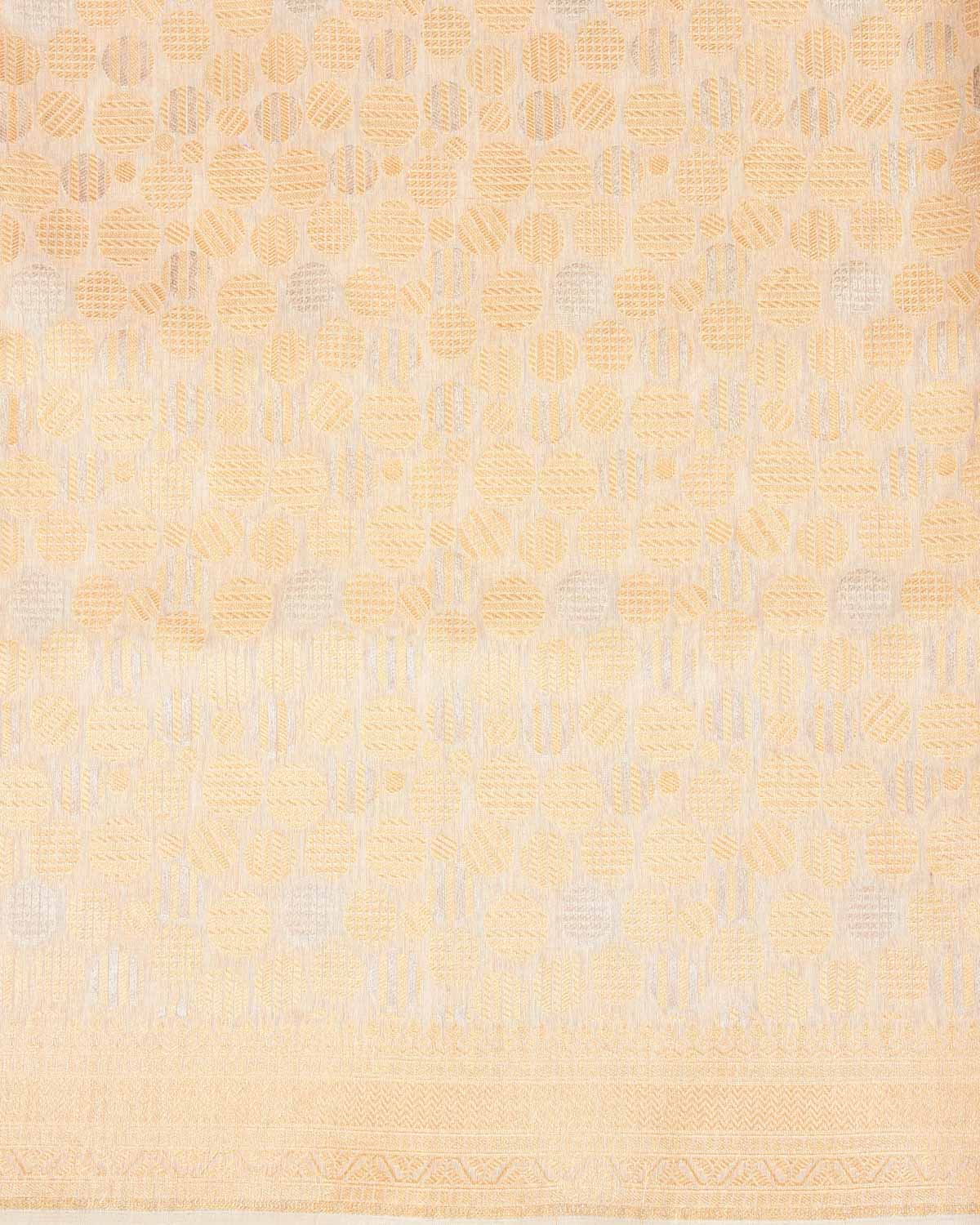 Ivory White Gold & Silver Zari Spheres Cutwork Brocade Woven Cotton Silk Banarasi Saree