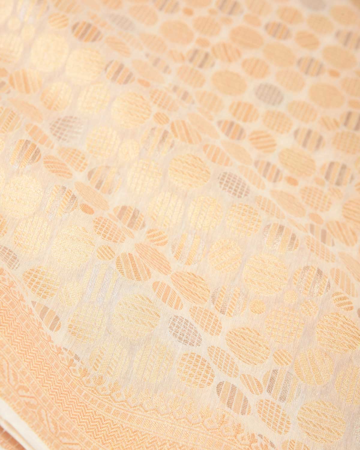 Ivory White Gold & Silver Zari Spheres Cutwork Brocade Woven Cotton Silk Banarasi Saree