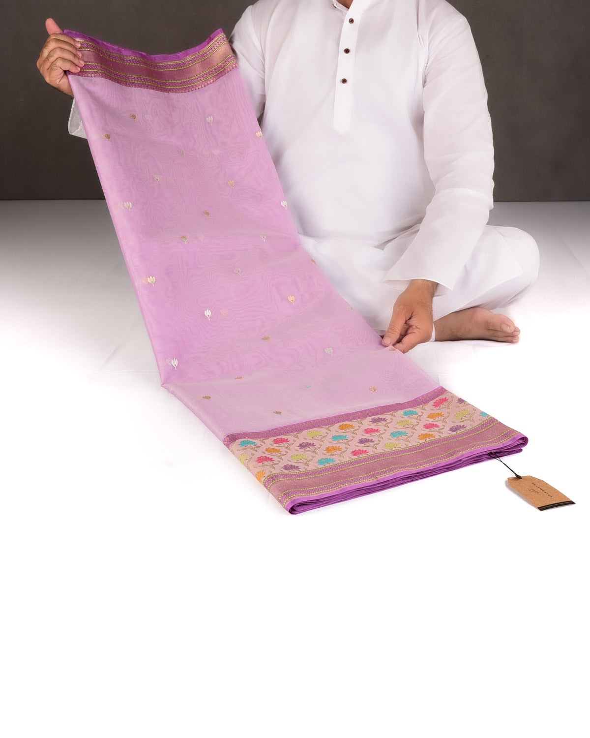 Mauve Gold & Silver Zari & Resham Kamal Buti Kadhuan Brocade Handwoven Kora Silk Banarasi Saree with Meenekari Border Pallu