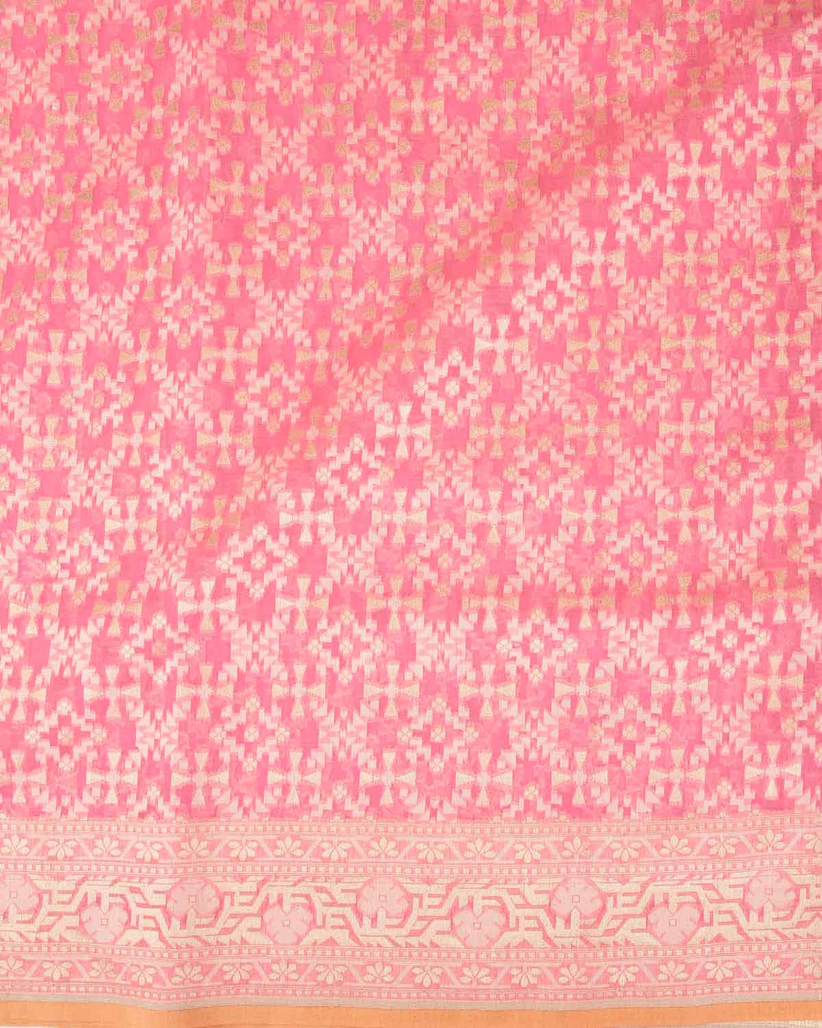 Light Coral Pink Gold Zari & Resham Patola Cutwork Brocade Woven Cotton Silk Banarasi Saree-HolyWeaves