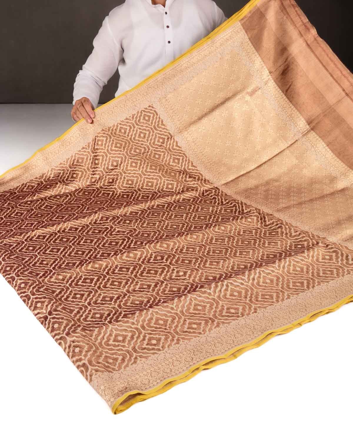 Metallic Amber Gold Zari & Resham Jangla Cutwork Brocade Woven Kora Tissue Banarasi Saree-HolyWeaves