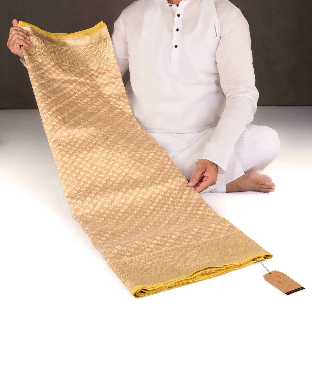 Metallic Beige Gold Zari & Resham Buti Cutwork Brocade Woven Kora Tissue Banarasi Saree