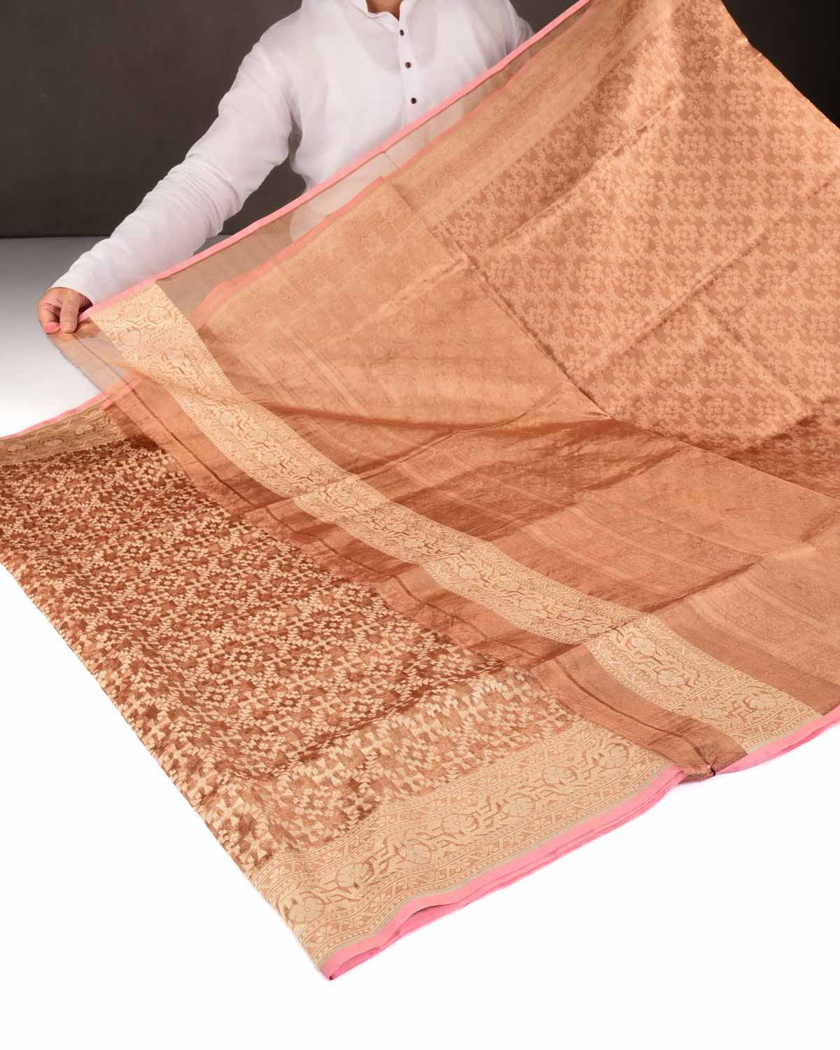 Metallic Maroon Gold Zari & Resham Patola Cutwork Brocade Woven Kora Tissue Banarasi Saree
