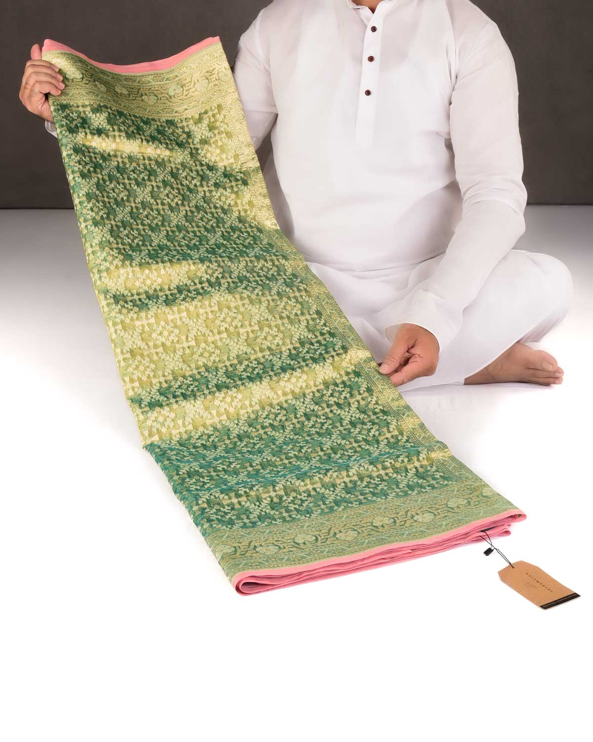 Metallic Green Gold Zari & Resham Patola Cutwork Brocade Woven Kora Tissue Banarasi Saree