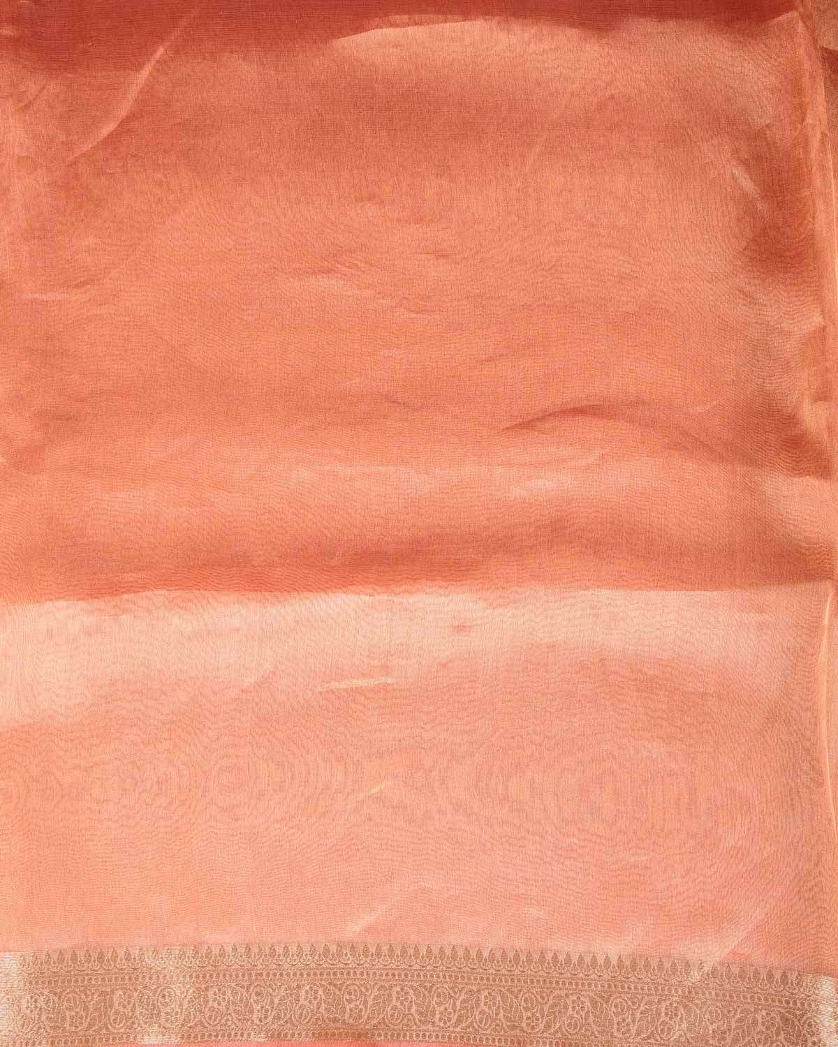 Metallic Peach Brocade Woven Kora Tissue Banarasi Saree with Gold Brocade Border Pallu-HolyWeaves