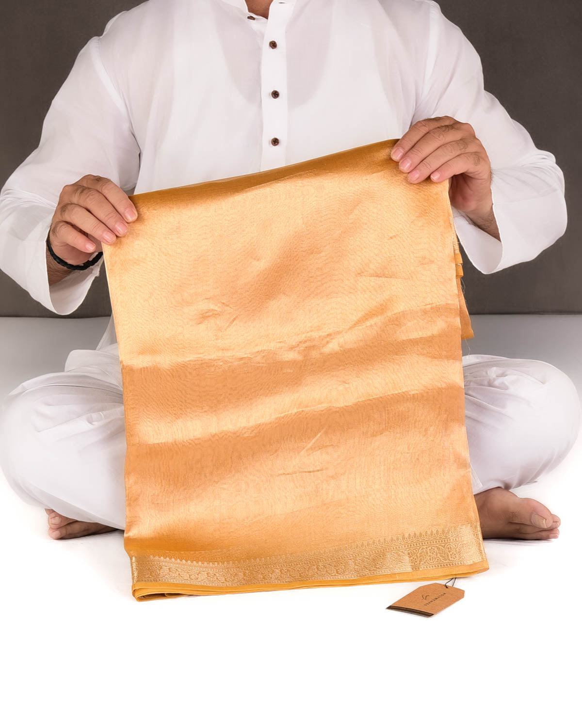 Metallic Trombone Yellow Brocade Woven Kora Tissue Banarasi Saree with Gold Brocade Border Pallu-HolyWeaves