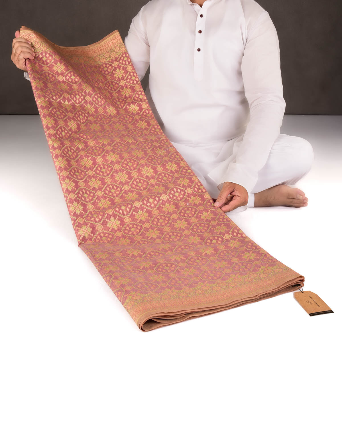 Mauve Resham Patola Cutwork Brocade Woven Art Cotton Silk Banarasi Saree-HolyWeaves