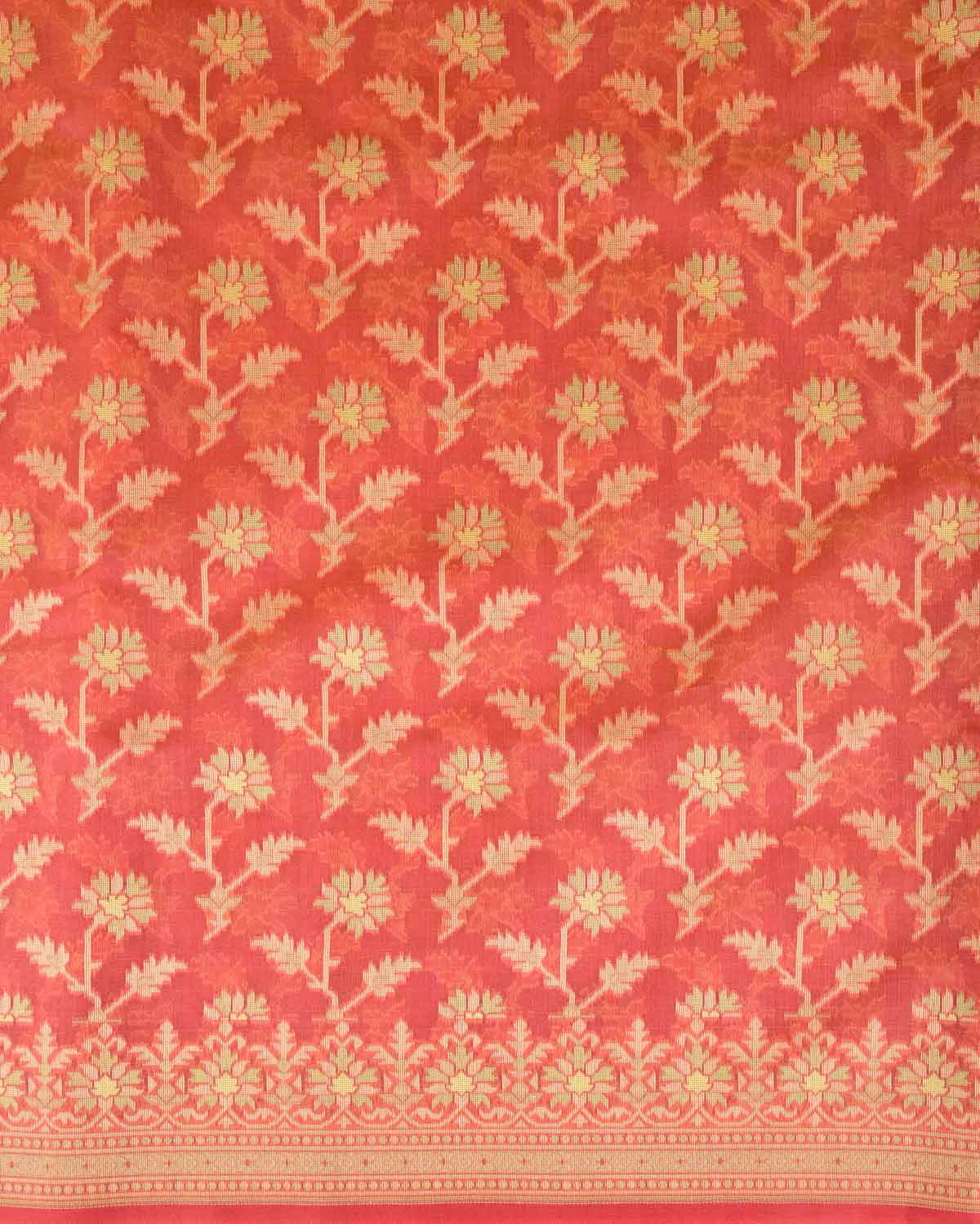 Peach Resham Floral Buta Cutwork Brocade Woven Art Cotton Silk Banarasi Saree-HolyWeaves