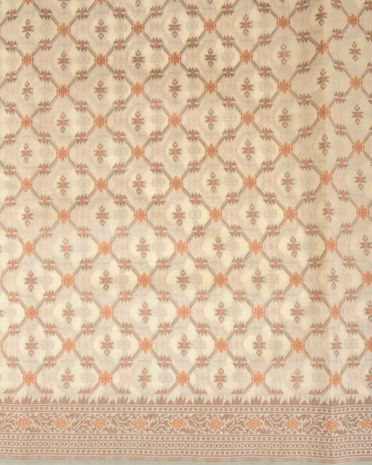 Cream Resham Jangla Cutwork Brocade Woven Art Cotton Silk Banarasi Saree