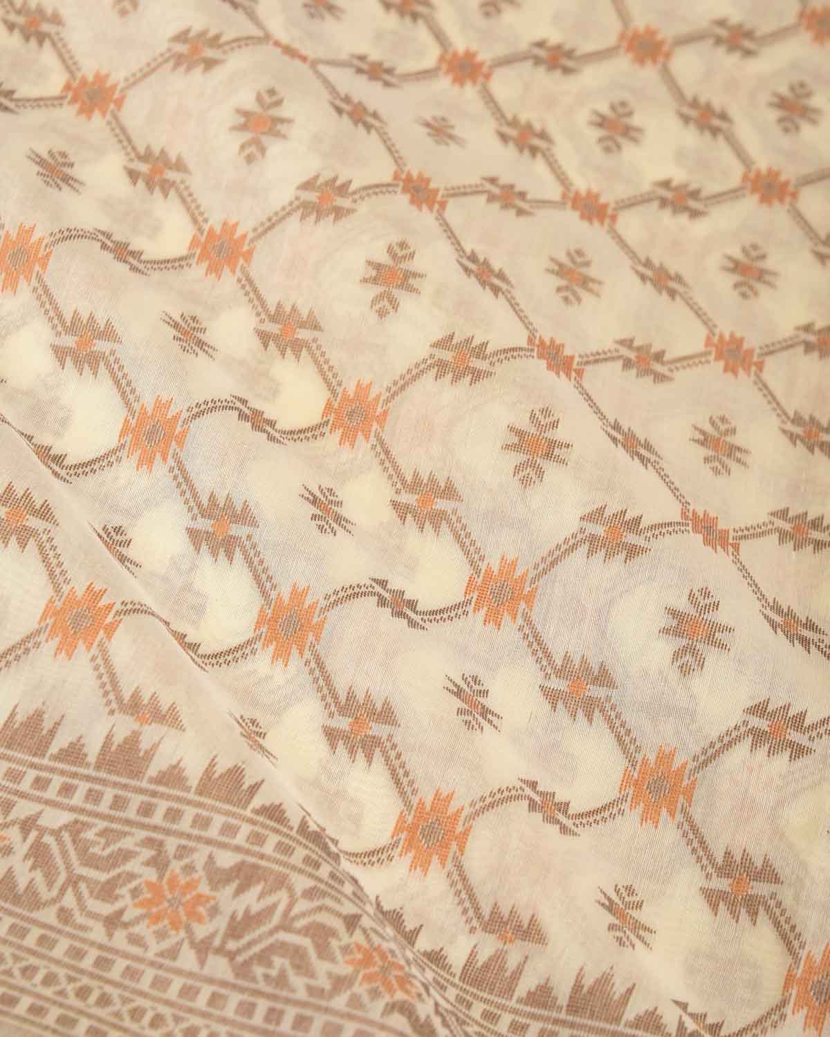 Cream Resham Jangla Cutwork Brocade Woven Art Cotton Silk Banarasi Saree