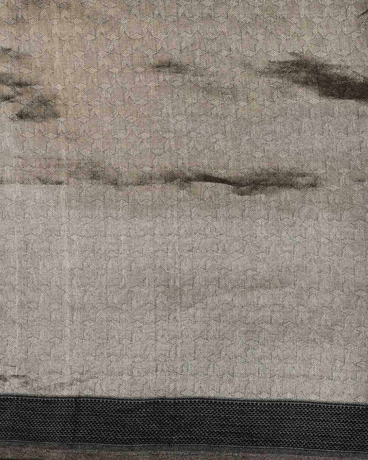 Metallic Silver WATERMARK Stars Tanchoi Handwoven Kora Tissue Banarasi Saree