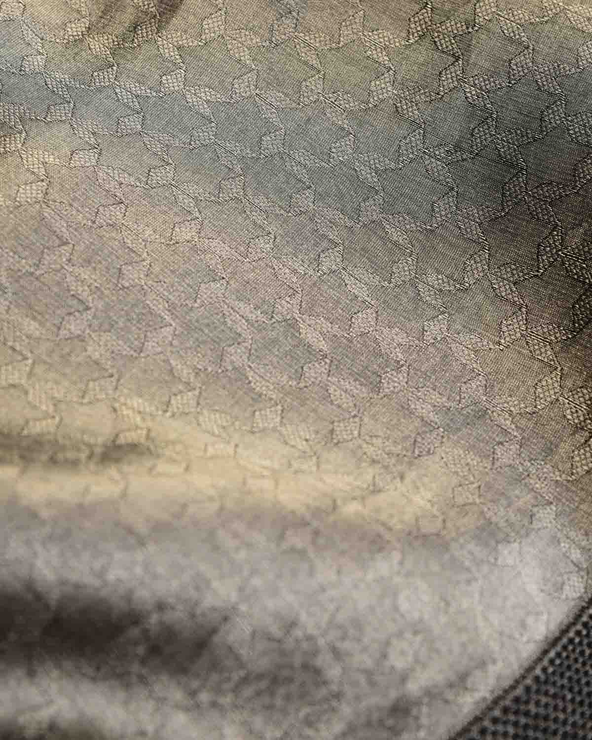 Metallic Silver WATERMARK Stars Tanchoi Handwoven Kora Tissue Banarasi Saree