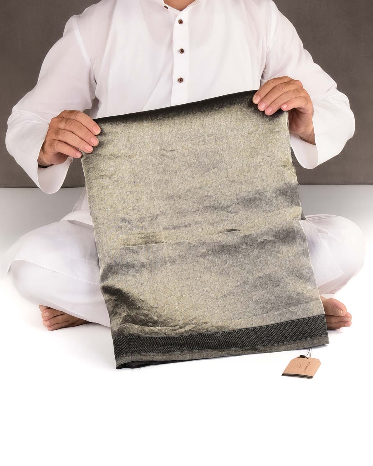 Metallic Silver WATERMARK Stars Tanchoi Handwoven Kora Tissue Banarasi Saree