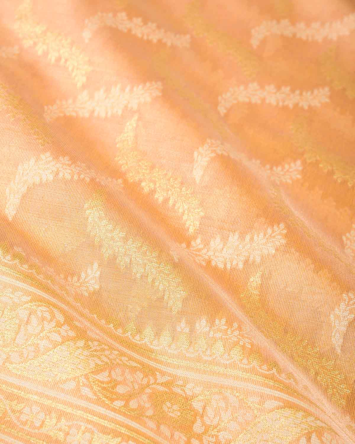 Metallic Yellow Gold Zari And White Resham Jaal Cutwork Brocade Woven Art Cotton Tissue Banarasi Saree-HolyWeaves