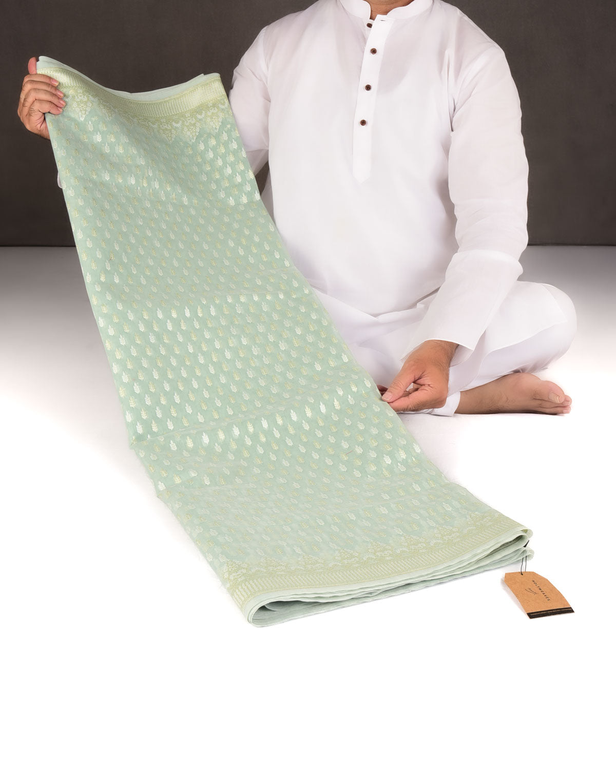 Tiffany Blue Zari & Resham Buti Cutwork Brocade Woven Art Cotton Silk Banarasi Saree-HolyWeaves