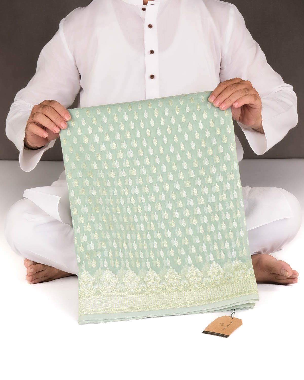 Tiffany Blue Zari & Resham Buti Cutwork Brocade Woven Art Cotton Silk Banarasi Saree-HolyWeaves