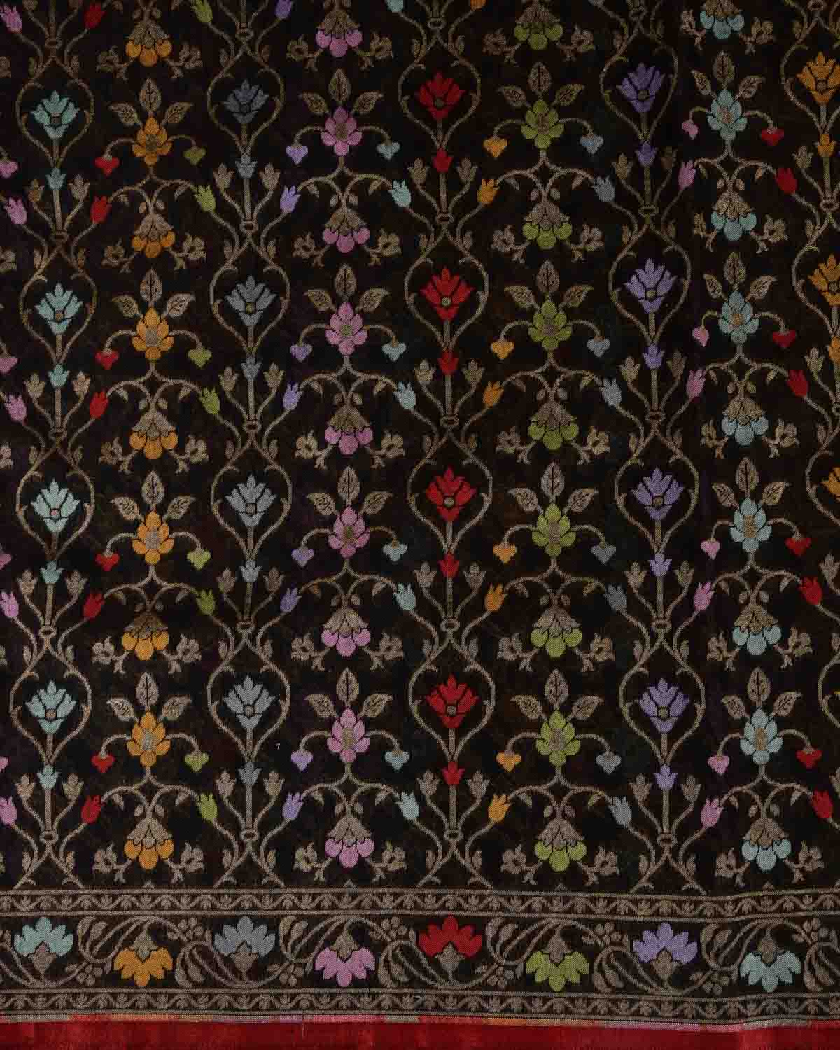 Black Krishnambari Gold Zari & Resham Cutwork Brocade Handwoven Cotton Banarasi Saree
