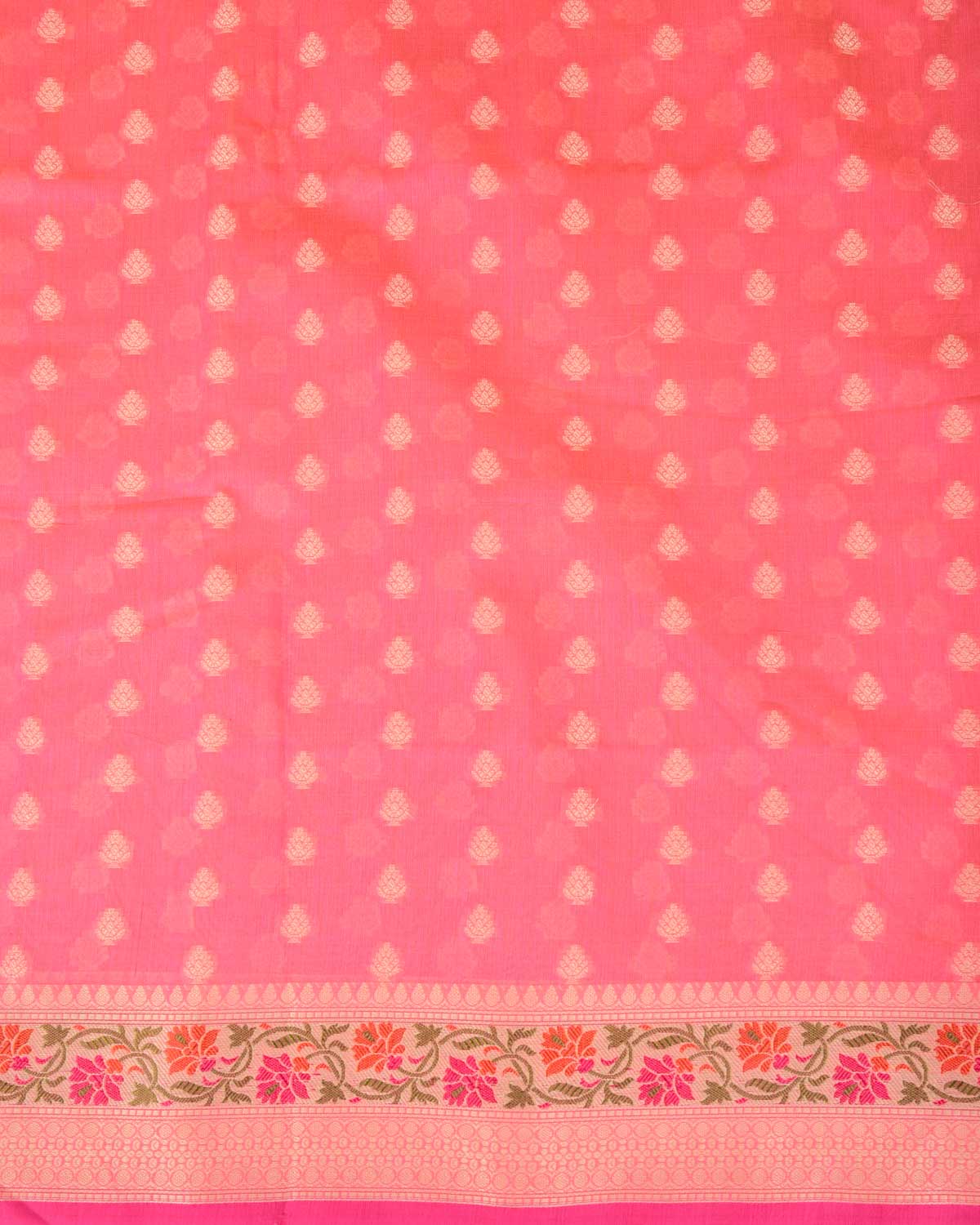 Pink Resham Buti Cutwork Brocade Woven Art Cotton Silk Banarasi Saree with Meenekari Border Pallu