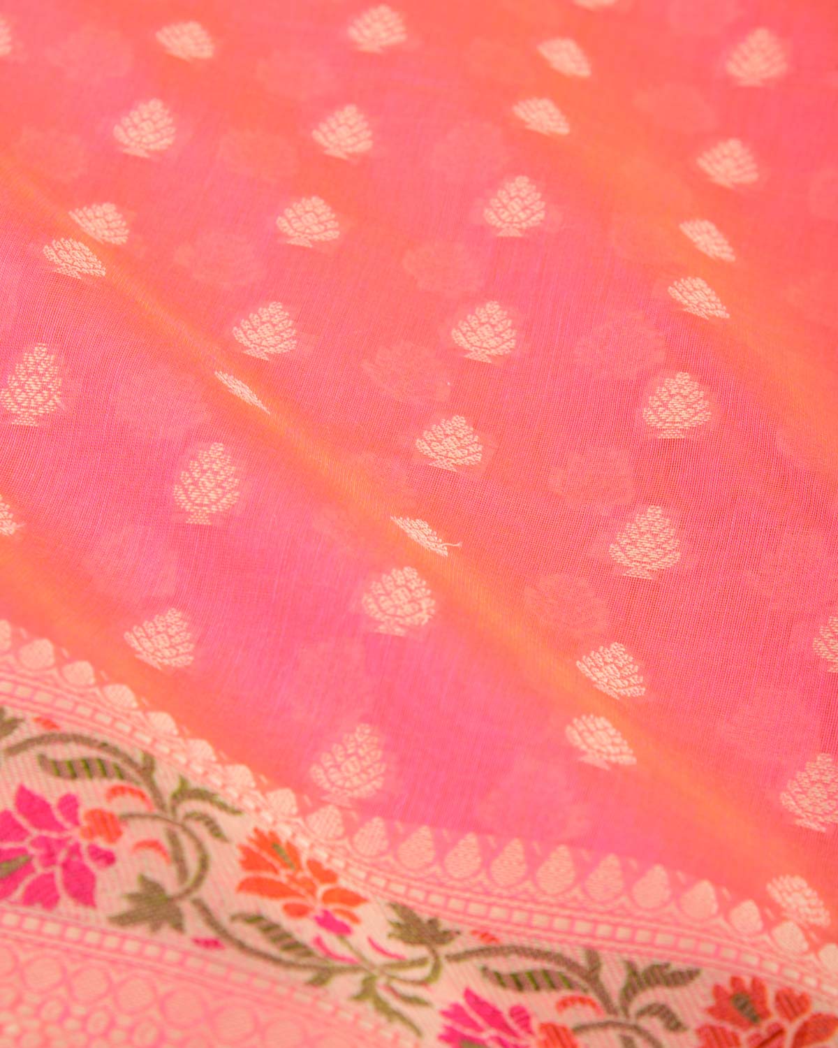 Pink Resham Buti Cutwork Brocade Woven Art Cotton Silk Banarasi Saree with Meenekari Border Pallu
