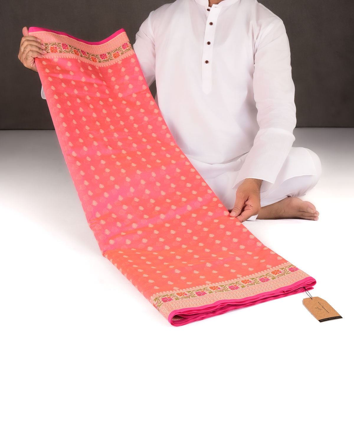 Pink Resham Buti Cutwork Brocade Woven Art Cotton Silk Banarasi Saree with Meenekari Border Pallu