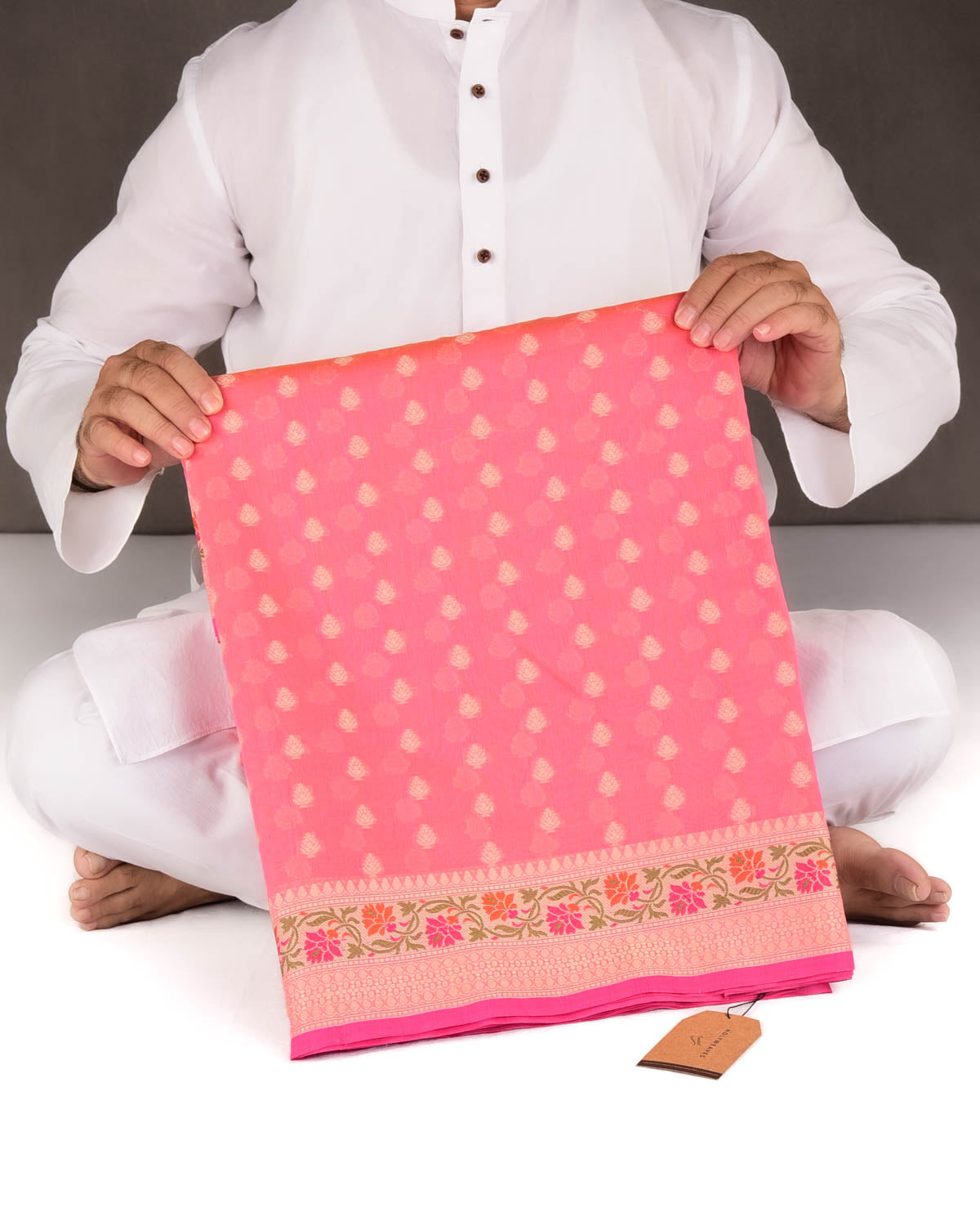 Pink Resham Buti Cutwork Brocade Woven Art Cotton Silk Banarasi Saree with Meenekari Border Pallu