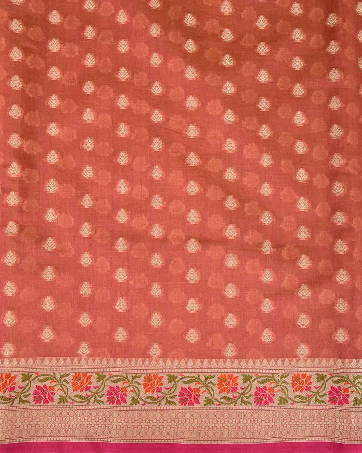Reddish Brown Resham Buti Cutwork Brocade Woven Art Cotton Silk Banarasi Saree with Meenekari Border Pallu-HolyWeaves