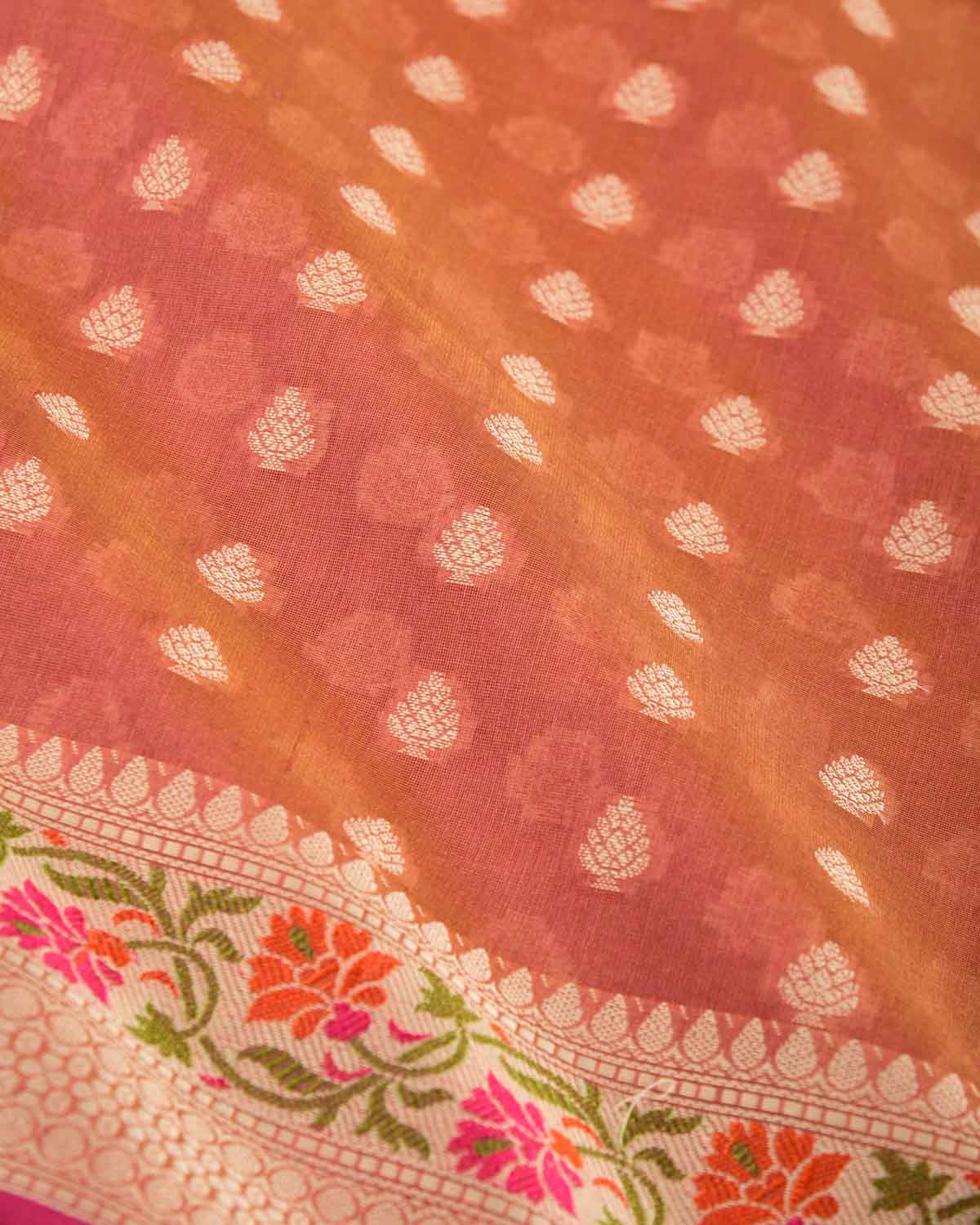 Reddish Brown Resham Buti Cutwork Brocade Woven Art Cotton Silk Banarasi Saree with Meenekari Border Pallu-HolyWeaves