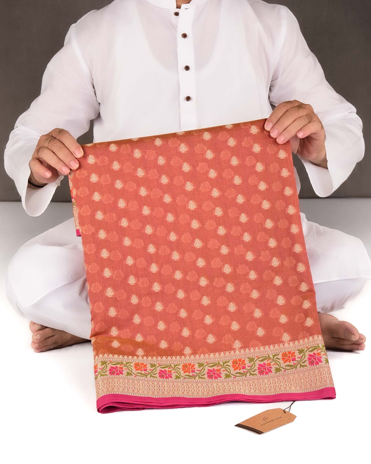 Reddish Brown Resham Buti Cutwork Brocade Woven Art Cotton Silk Banarasi Saree with Meenekari Border Pallu-HolyWeaves