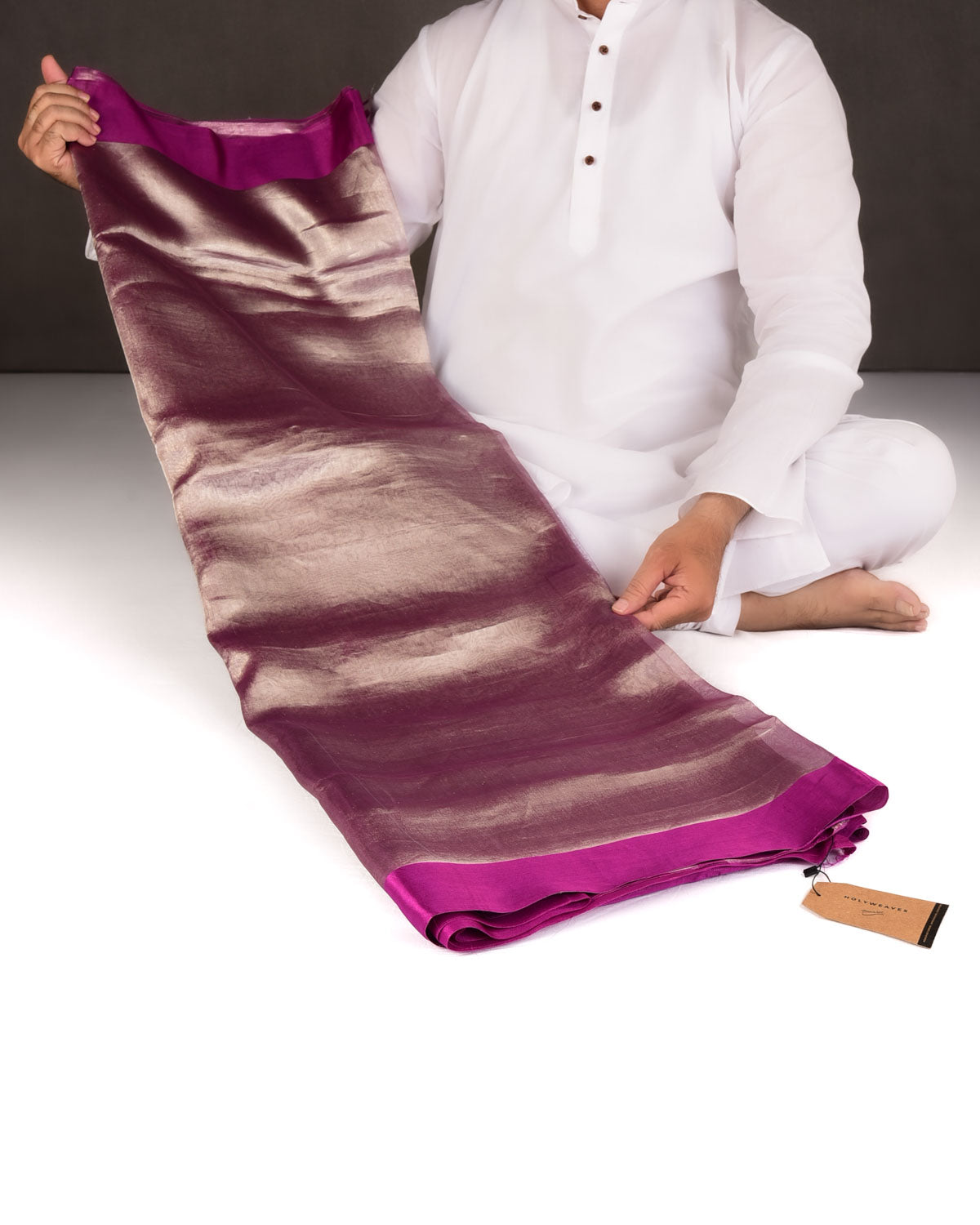 Purple Woven Kora Tissue Banarasi Saree with Satin Border-HolyWeaves