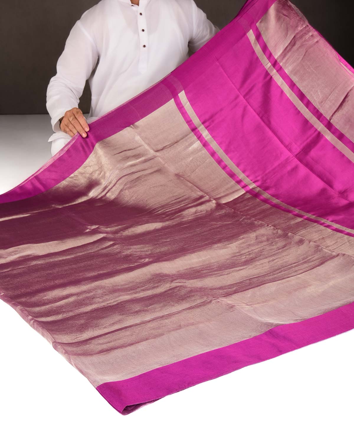 Purple Woven Kora Tissue Banarasi Saree with Satin Border-HolyWeaves