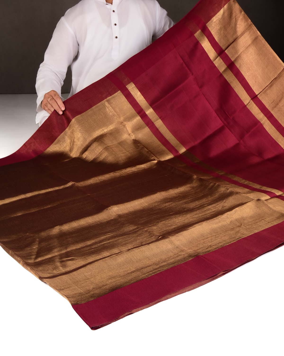 Maroon Woven Kora Tissue Banarasi Saree with Satin Border