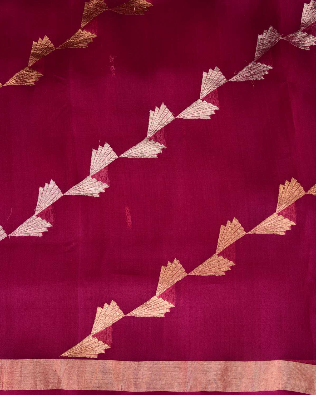 Magenta Gold & Silver Zari Wings Half-&-Half Kadhuan Brocade Handwoven Kora Silk Banarasi Saree