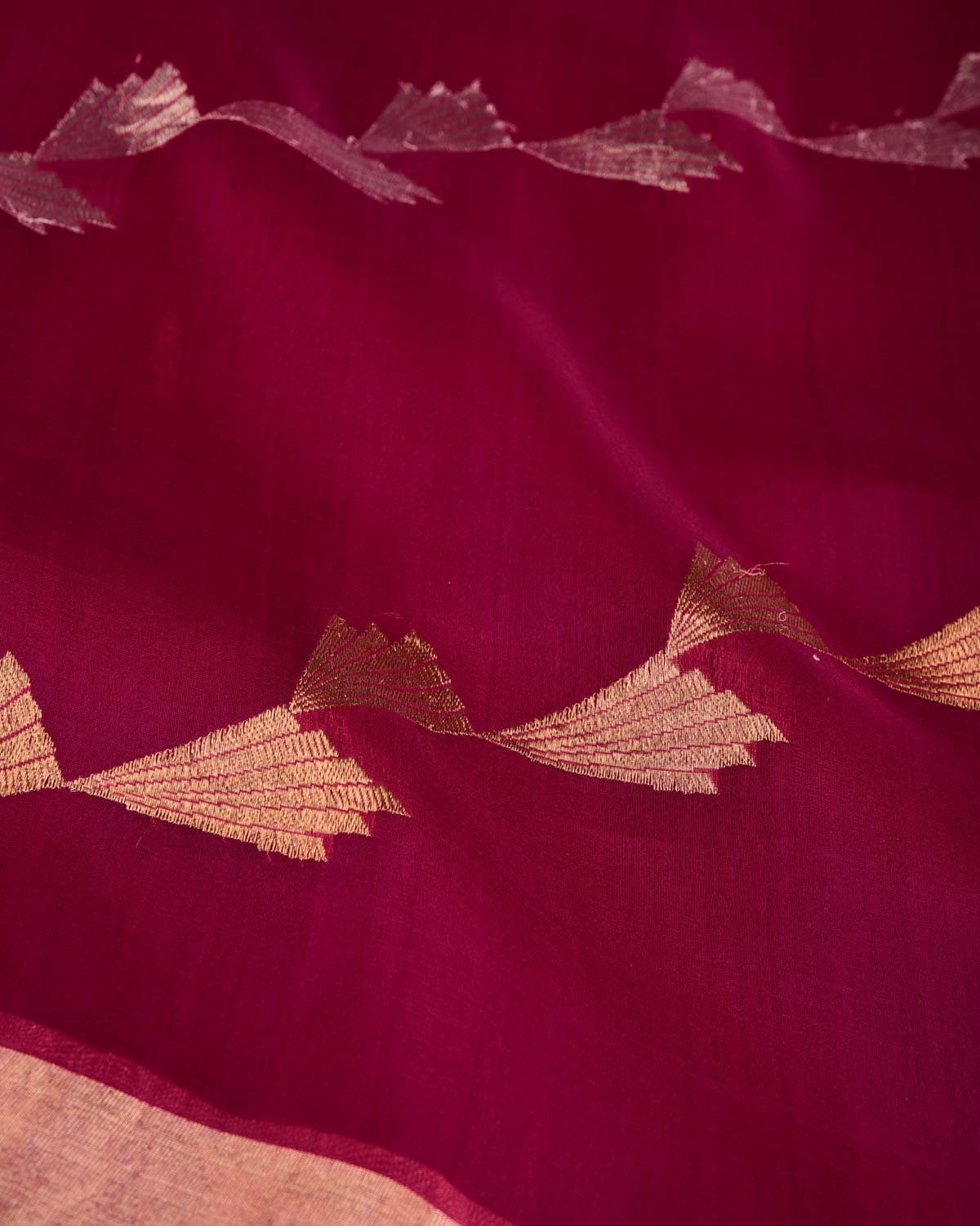 Magenta Gold & Silver Zari Wings Half-&-Half Kadhuan Brocade Handwoven Kora Silk Banarasi Saree