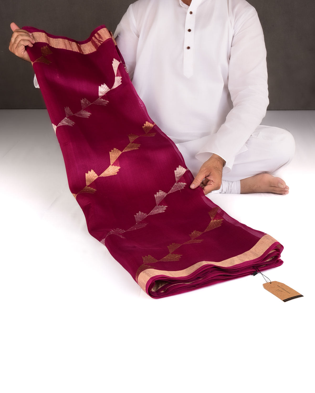 Magenta Gold & Silver Zari Wings Half-&-Half Kadhuan Brocade Handwoven Kora Silk Banarasi Saree