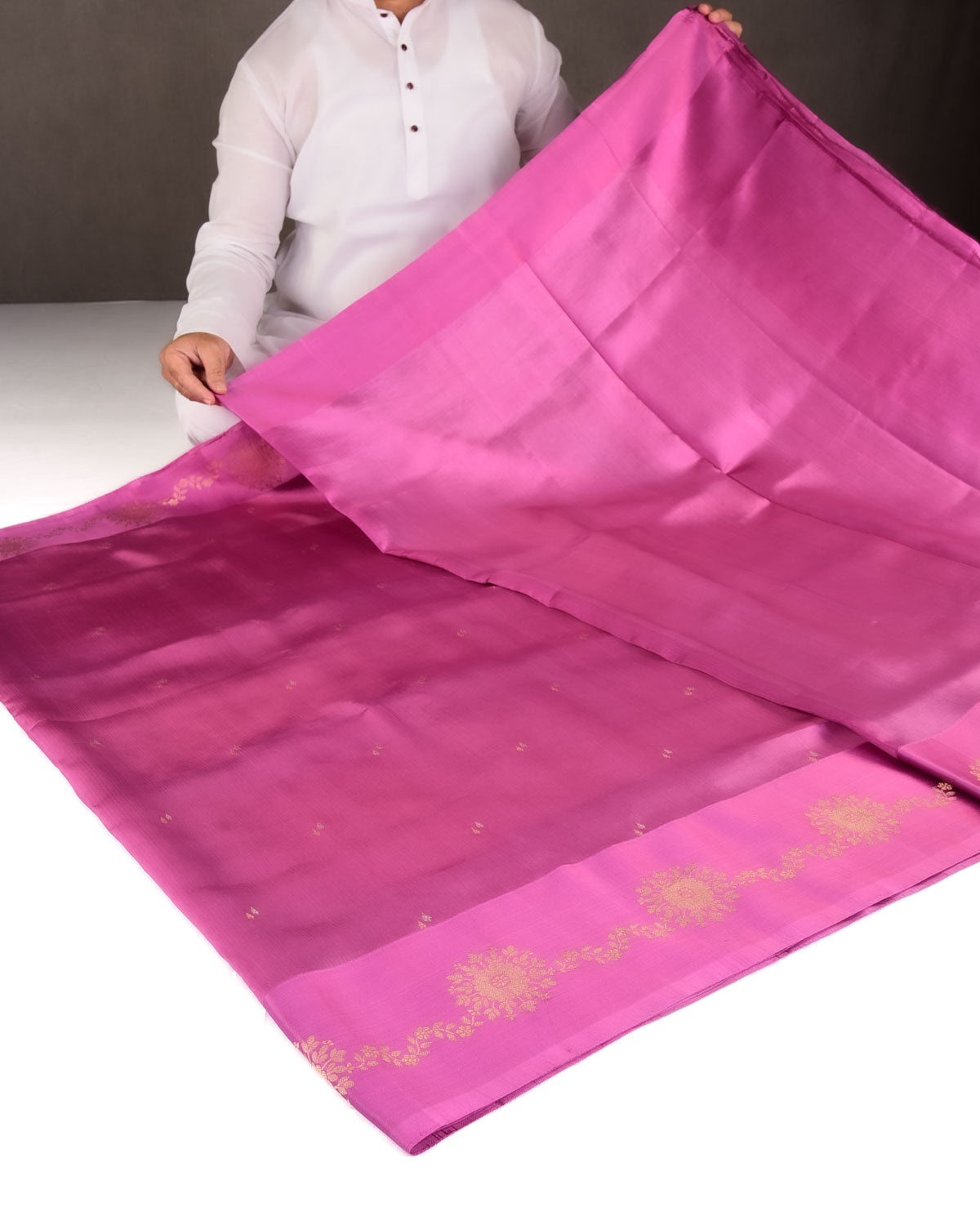 Mauve Gold & Silver Zari Brocade Kadhuan Brocade Handwoven Spun Silk Banarasi Saree-HolyWeaves