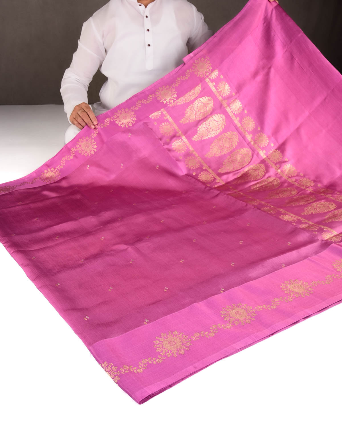 Mauve Gold & Silver Zari Brocade Kadhuan Brocade Handwoven Spun Silk Banarasi Saree-HolyWeaves