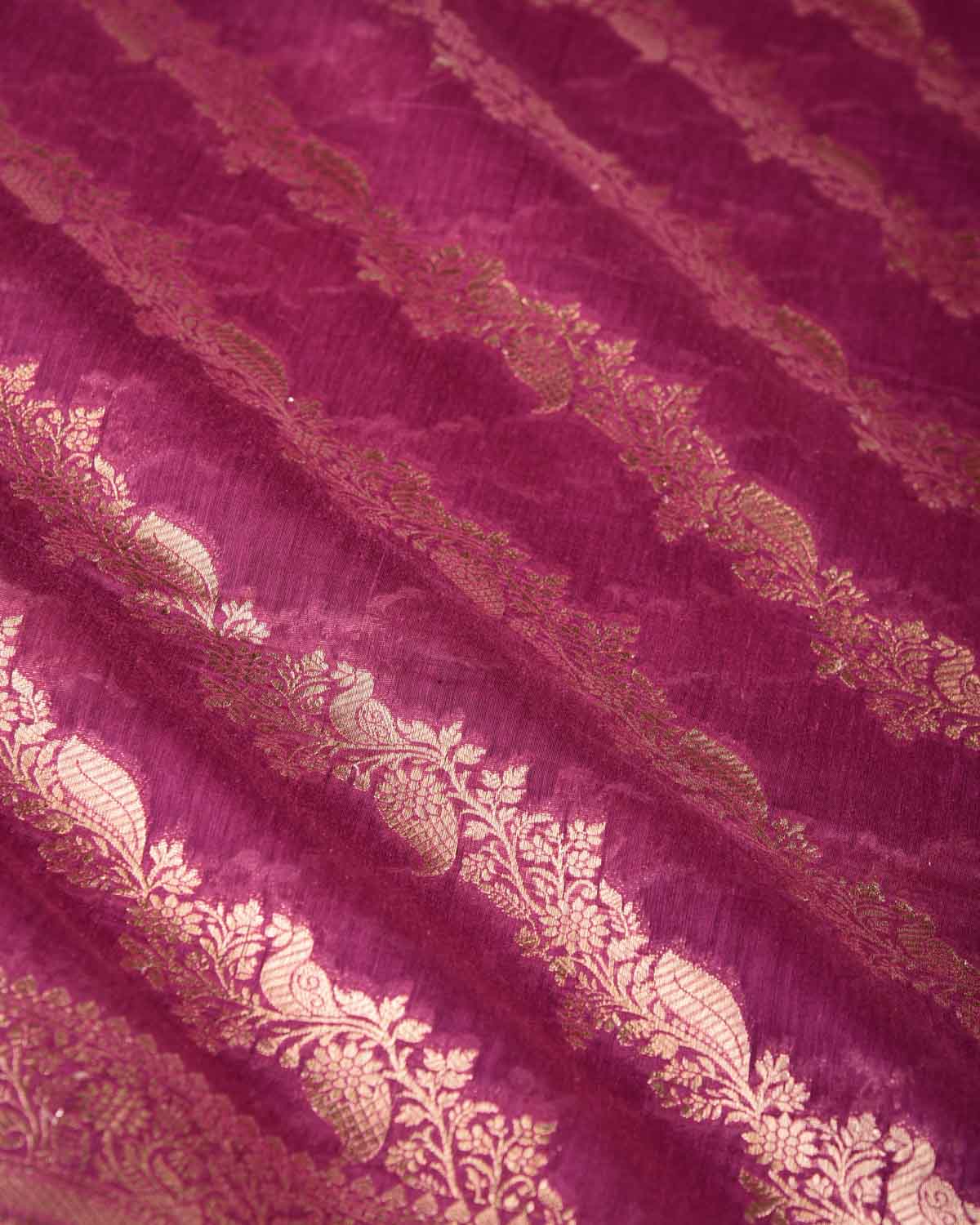Byzantium Purple Leheriya Gold Zari Bel Cutwork Brocade Woven Cotton Silk Banarasi Saree-HolyWeaves