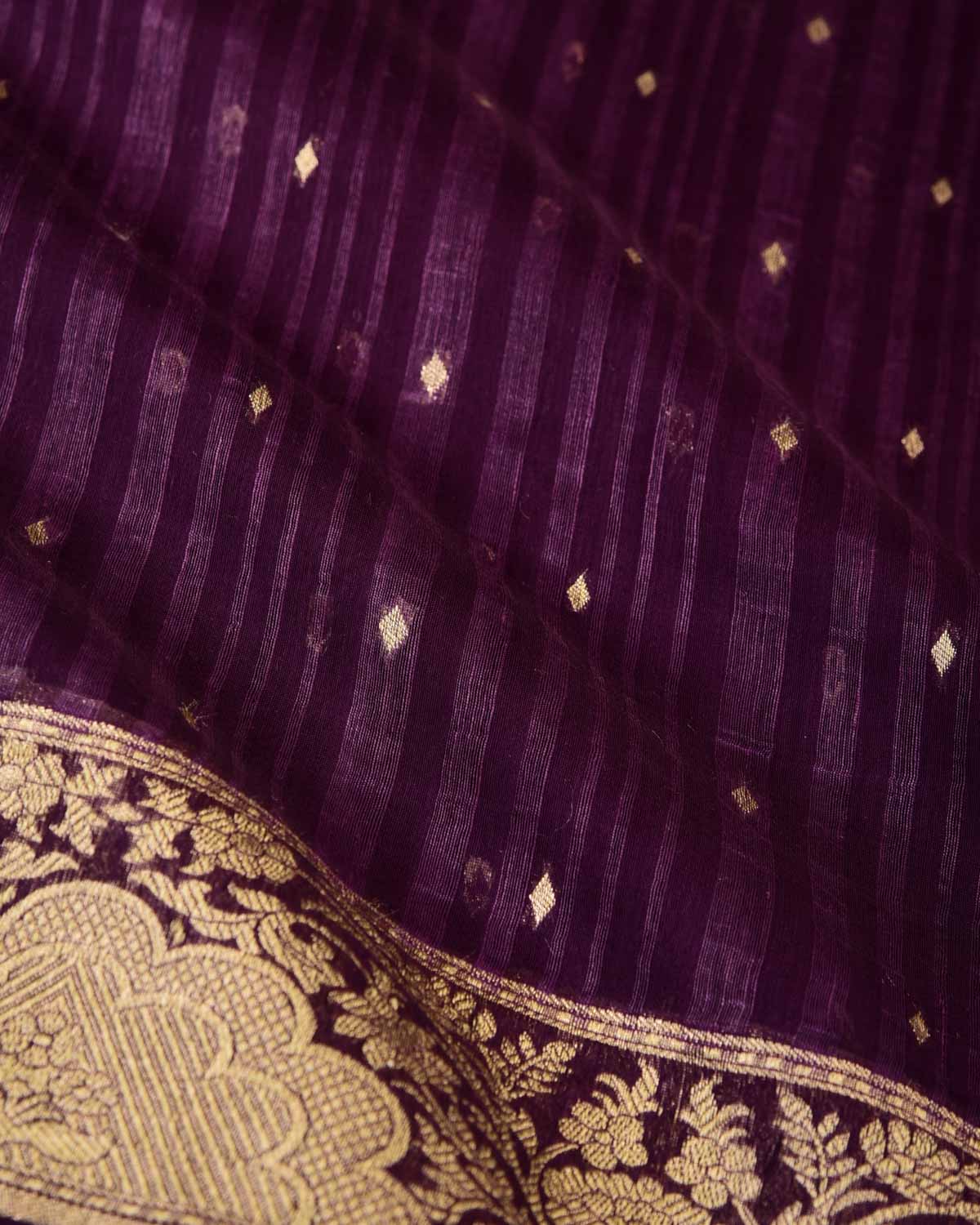 Variegated Purple Gold Zari Diamond Buti Cutwork Brocade Woven Cotton Silk Banarasi Saree