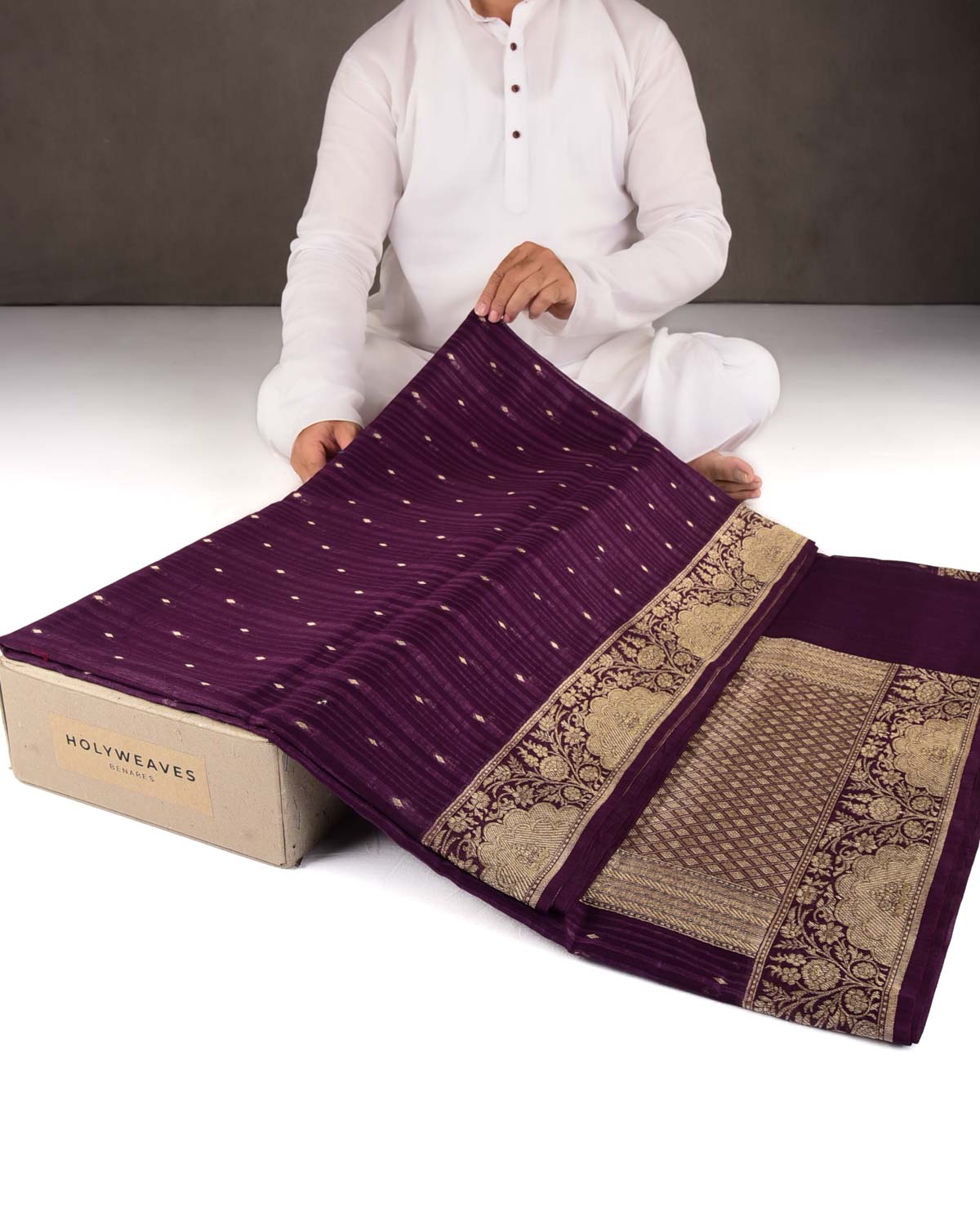 Variegated Purple Gold Zari Diamond Buti Cutwork Brocade Woven Cotton Silk Banarasi Saree