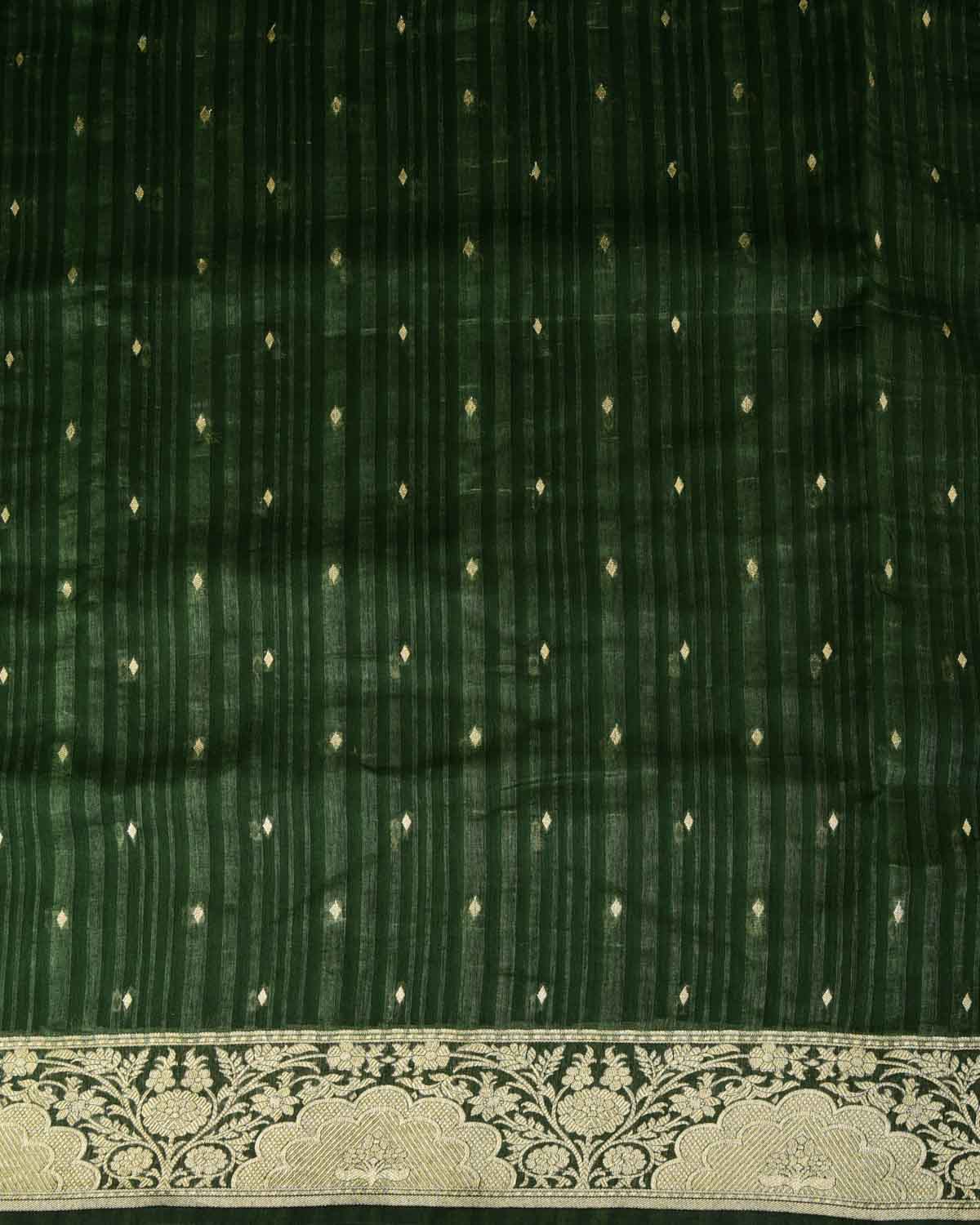 Variegated Green Gold Zari Diamond Buti Cutwork Brocade Woven Cotton Silk Banarasi Saree-HolyWeaves