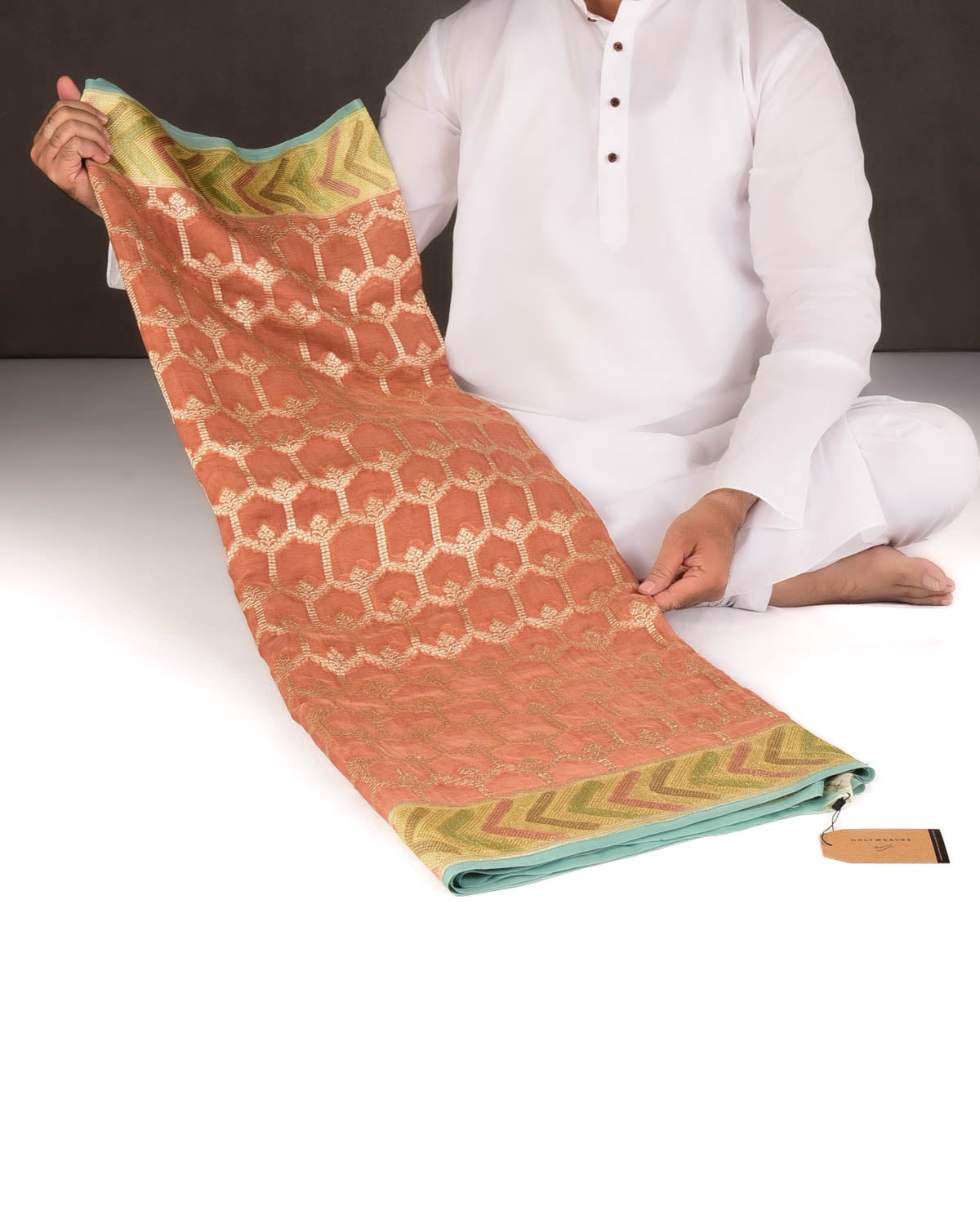 Garnet Gold Zari Jangla Hand Brush Dye Border Cutwork Brocade Woven Georgette Tissue Banarasi Saree